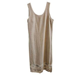 Nina Piccalino Woman Size 10 Vintage Dress Maxi 100% Linen Trim Cotton Minimal